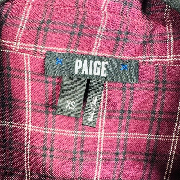 Paige plaid button down‎ Women short sleeve distressed ruffles shirt soft Red XS - Picture 4 of 6